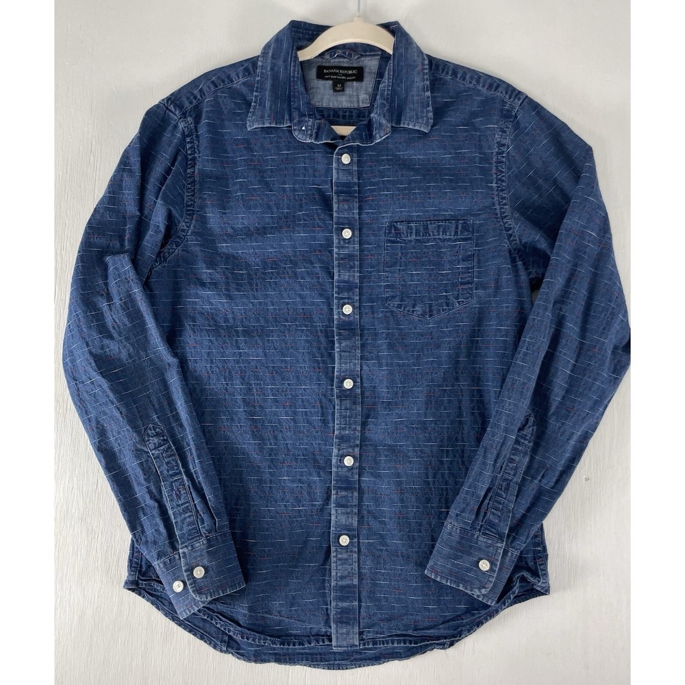 Banana Republic Mens Denim Slim Fit Shirt Size M Button Up USA Red Blue Stitch - Picture 5 of 11
